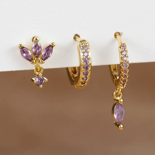 3PCS Horse Eye Zircon Stud Earrings